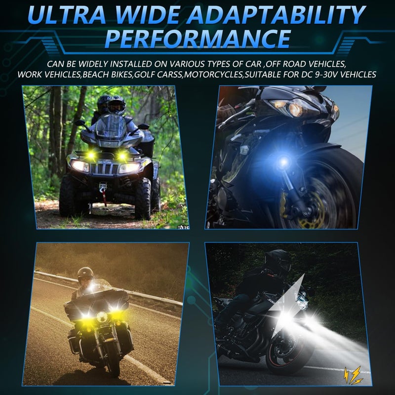 MONDEVIEW LED Motorcycle Auxiliary Light Kit, 5 Modes, Spot Driving Lights, Compatible with Tractor Truck ATV UTV SUV Boat, 2 PCS，Blue - Image 4